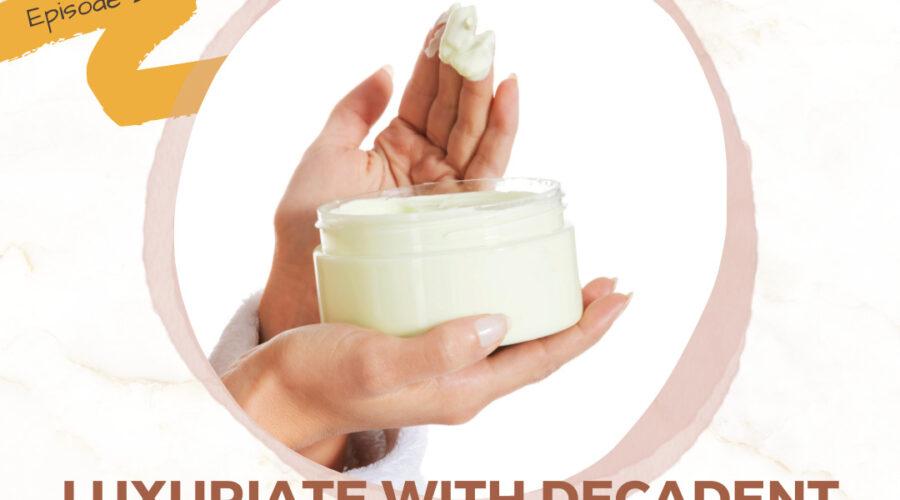 image of hand holding a jar of diy body butter and product on two fingers of the other hand.