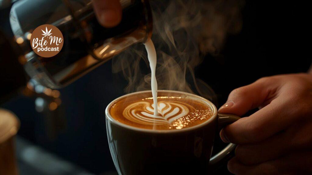 image of milk being poured into a cup of cinnamon vanilla latte