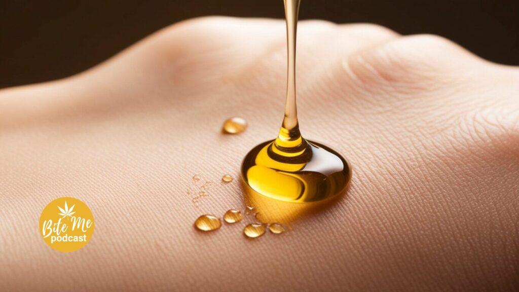 close up of oil being dripped onto skin for the infused intimacy oil recipe
