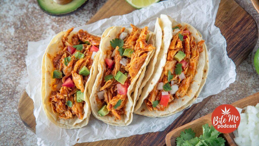 cannabis infused chicken carnitas tacos