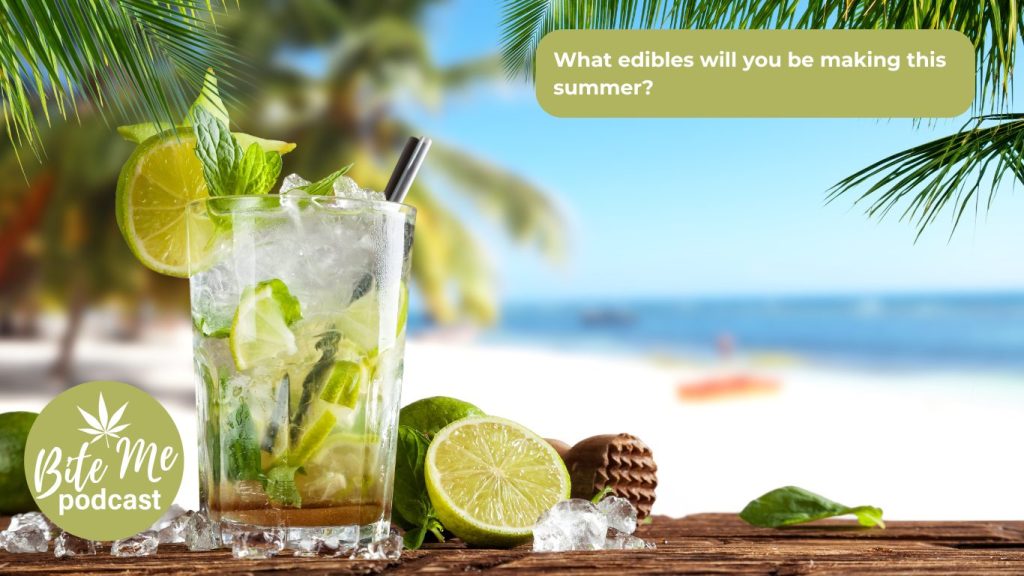 photo of a mohito with cut limes next to it for the summer cannabis edibles episode