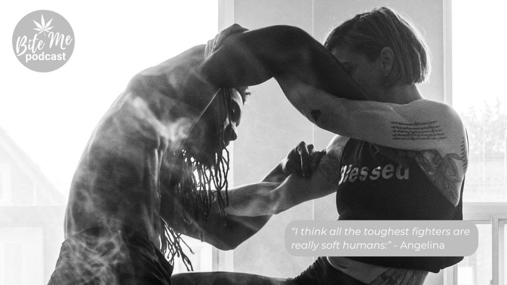 photo of Angelina Blessed, maker of Blessed Edibles, sparing with another fighter.