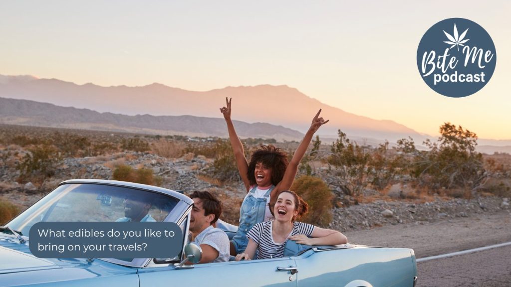 Photo of a convertible car with 4 occupants for the traveling with edibles episode