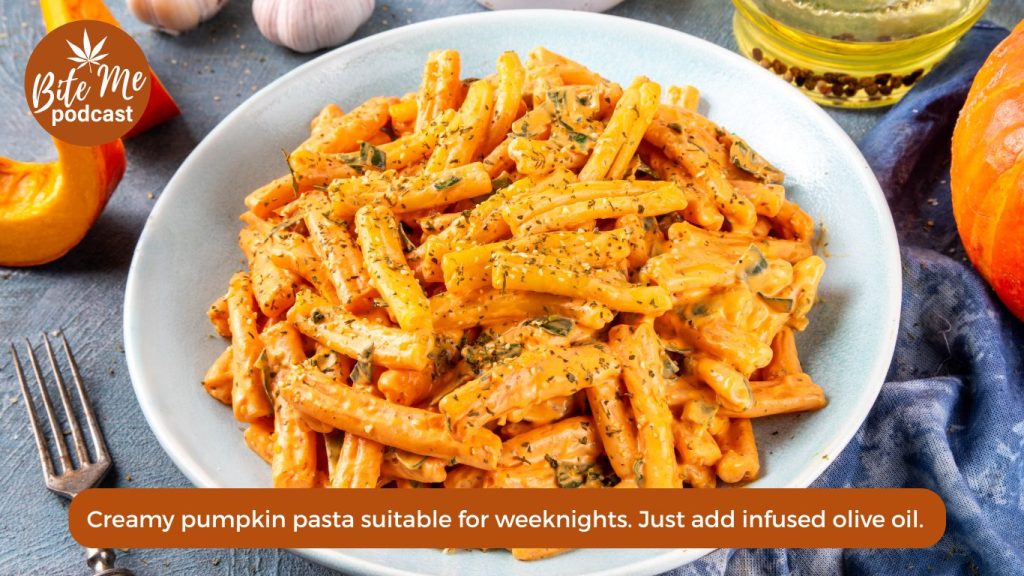 photo of a bowl of creamy pumpkin pasta recipe