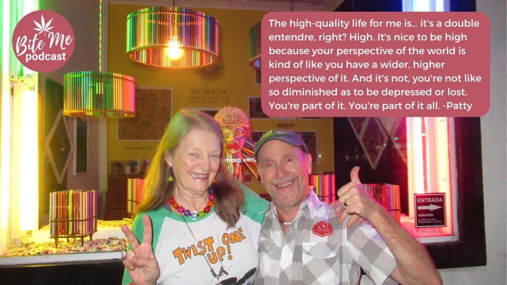 An image of Nectarball documentary filmmakers Patty Mooney and Mark Schultze give a peace sign and a thumbs up.