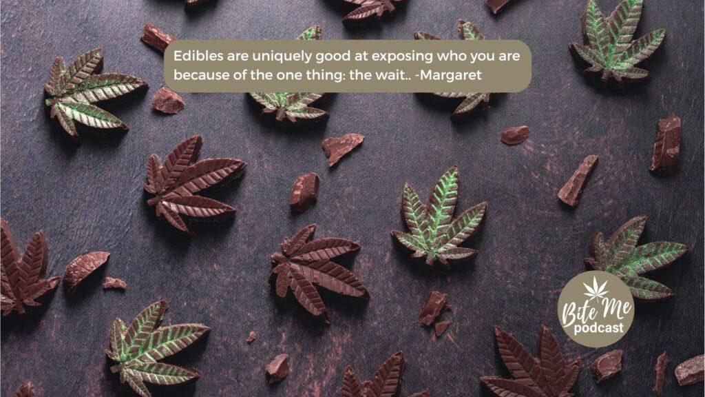 image of chocolate cannabis leaves scattered on a surface for the edibles personality types episode